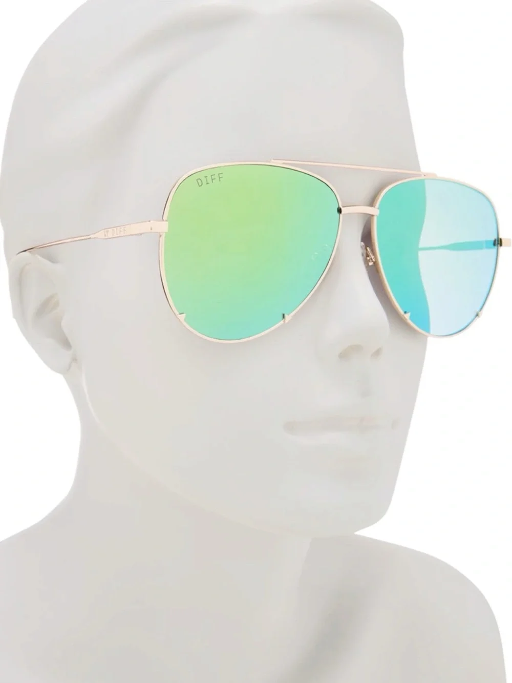 DIFF Scarlett Aviator Sunglasses Gold Frame Turquoise Ice Mirror Lens 63mm NWT